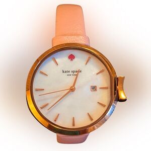 Kate Spade Live Colorfully Watch KSW1255 Pink Leather Gold Tone – Needs Battery
